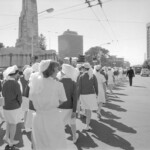 TUA13 Dental nurses from all over the country march to Parliament in March 1974, to pressure the Government to restore their wage relativity with public health nurses. MPs were heard to comment: “It’s marvellous. They are so neat and tidy.” In any event they won relativity.<br /><br />KEITH STEWART TUA13