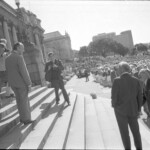 TUA34 Dental nurses from all over the country marched to Parliament in March 1974, to pressure the Government to restore their wage relativity with public health nurses. MPs were heard to comment: “It’s marvellous. They are so neat and tidy.” In any event they won relativity.Robert Muldoon comes out to see the nurses <br /><br />KEITH STEWART TUA34