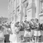 TUA4 Dental nurses from all over the country prepare to march to Parliament in March 1974, to pressure the Government to restore their wage relativity with public health nurses. MPs were heard to comment: “It’s marvellous. They are so neat and tidy.” In any event they won relativity.<br /><br />KEITH STEWART TUA4