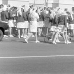 TUA54 Dental nurses from all over the country prepare to march to Parliament in March 1974, to pressure the Government to restore their wage relativity with public health nurses. MPs were heard to comment: “It’s marvellous. They are so neat and tidy.” In any event they won relativity.<br /><br />KEITH STEWART TUA54