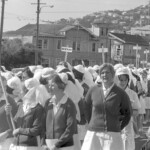 TUA55 Dental nurses from all over the country prepare to march to Parliament in March 1974, to pressure the Government to restore their wage relativity with public health nurses. MPs were heard to comment: “It’s marvellous. They are so neat and tidy.” In any event they won relativity.<br /><br />KEITH STEWART TUA55