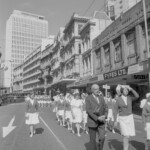 TUA67 Dental nurses from all over the country march to Parliament in March 1974, to pressure the Government to restore their wage relativity with public health nurses. MPs were heard to comment: “It’s marvellous. They are so neat and tidy.” In any event they won relativity.<br /><br />KEITH STEWART TUA67