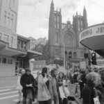 Kindergarten trainee teachers march to Parliament in Wellington in April 1974 . They were a part of a nationwide protest of over 1000 students against the low level of their salaries compared to primary school trainee teacher salaries and the unemployment benefit. TUAEC1