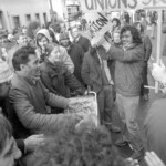 In Wellington workers stop work and march to the Employers Federation office protesting about the use of injunctions preventing workers withdrawing there labour. The march was also in solidarity with Bill Andersen imprisoned for defying a Supreme Court injunction.