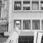 In Wellington workers stop work and march to the Employers Federation office protesting about the use of injunctions preventing workers withdrawing there labour. The march was also in solidarity with Bill Andersen imprisoned for defying a Supreme Court injunction.