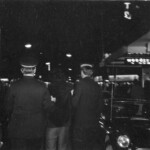 American Independence Day ball in 1973 at the Majestic Cabaret, Willis St, Wellington. Demonstrators voice their disagreement with USA involvement in the Vietnam war.