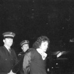 American Independence Day ball in 1973 at the Majestic Cabaret, Willis St, Wellington. Demonstrators voice their disagreement with USA involvement in the Vietnam war.