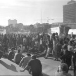 Workers from the Seamens Union and Drivers Union marched to Parliament in June 1974. They were protesting about a number of issues including cost of living and anti-union legislation being introduced that allowed injunctions on Unions supporting other unions.