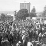 Workers from the Seamens Union and Drivers Union marched to Parliament in June 1974. They were protesting about a number of issues including cost of living and anti-union legislation being introduced that allowed injunctions on Unions supporting other unions.
