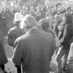 In Wellington workers stop work and march to the Employers Federation office protesting about the use of injunctions preventing workers withdrawing there labour. The march was also in solidarity with Bill Andersen imprisoned for defying a Supreme Court injunction.