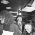 American Independence Day ball in 1973 at the Majestic Cabaret, Willis St, Wellington. Demonstrators voice their disagreement with USA involvement in the Vietnam war.