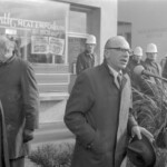 In Wellington workers stop work and march to the Employers Federation office protesting about the use of injunctions preventing workers withdrawing there labour. The march was also in solidarity with Bill Andersen imprisoned for defying a Supreme Court injunction.