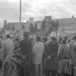 In Wellington workers stop work and march to the Employers Federation office protesting about the use of injunctions preventing workers withdrawing there labour. The march was also in solidarity with Bill Andersen imprisoned for defying a Supreme Court injunction.