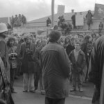 In Wellington workers stop work and march to the Employers Federation office protesting about the use of injunctions preventing workers withdrawing there labour. The march was also in solidarity with Bill Andersen imprisoned for defying a Supreme Court injunction.