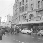 In Wellington workers stop work and march to the Employers Federation office protesting about the use of injunctions preventing workers withdrawing there labour. The march was also in solidarity with Bill Andersen imprisoned for defying a Supreme Court injunction.
