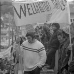 In Wellington workers stop work and march to the Employers Federation office protesting about the use of injunctions preventing workers withdrawing there labour. The march was also in solidarity with Bill Andersen imprisoned for defying a Supreme Court injunction.