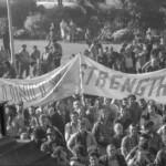 Workers from the Seamens Union and Drivers Union marched to Parliament in June 1974. They were protesting about a number of issues including cost of living and anti-union legislation being introduced that allowed injunctions on Unions supporting other unions.