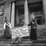 Pro-choice protestors gather at Parliament at different times in 1974 to protest against abortion laws and to support the Auckland Clinc right to carry out abortions.