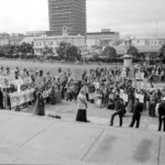 Pro-choice protestors gather at Parliament at different times in 1974 to protest against abortion laws and to support the Auckland Clinc right to carry out abortions.