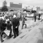 Pro-choice protestors gather at Parliament at different times in 1974 to protest against abortion laws and to support the Auckland Clinc right to carry out abortions.