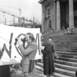 Pro-choice protestors gather at Parliament at different times in 1974 to protest against abortion laws and to support the Auckland Clinc right to carry out abortions.