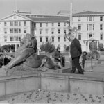 On Anzac Day in 1973 there was wreath laying by a number of countries at the Wellington Cenotaph. After the main ceremony a wreath was laid at the Wellington Cenotaph on behalf of the Victoria University Students Association. Roger Steele in the background by the lion statute